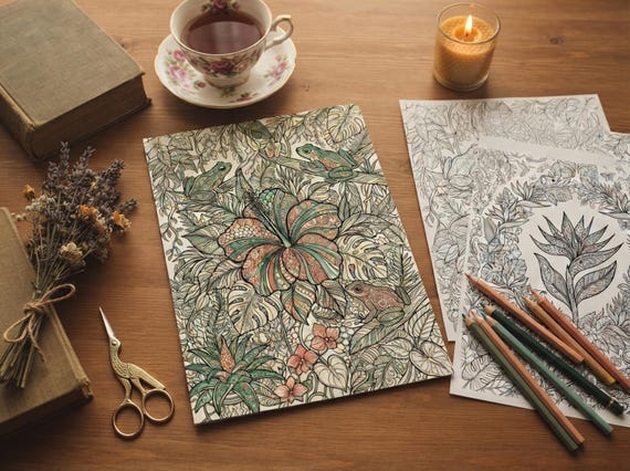 Tropical Jungle Paradise Coloring Book, Printable Adult Coloring Pages, Lush Tropical Jungle Stress Relief PDF, Digital Download · CB-20 view 6