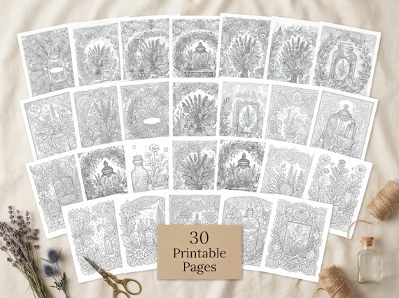 Vintage Botanical Apothecary Coloring Book, Printable Adult Coloring Pages, Stress Relief PDF, Digital Download · CB-23 view 2