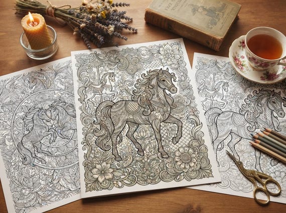 Majestic Horses Coloring Book, Printable Adult Coloring Pages, Majestic Decorative Horse Stress Relief PDF, Digital Download · CB-32 view 6