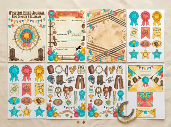 Western Rodeo Junk Journal Kit, Printable Cowboy Journal Pages, Rodeo Ephemera, Prize Ribbon Tags, Digital Download · JK-070 view 5