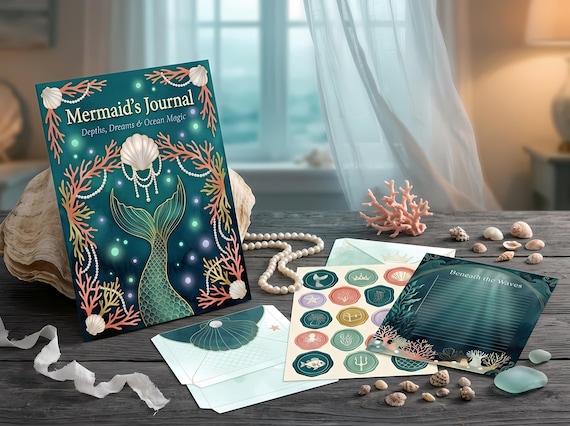 Mermaid Junk Journal Kit, Printable Ocean Fantasy Journal Pages, Under the Sea Ephemera, Pearl Shell Tags, Digital Download · JK-086 view 5