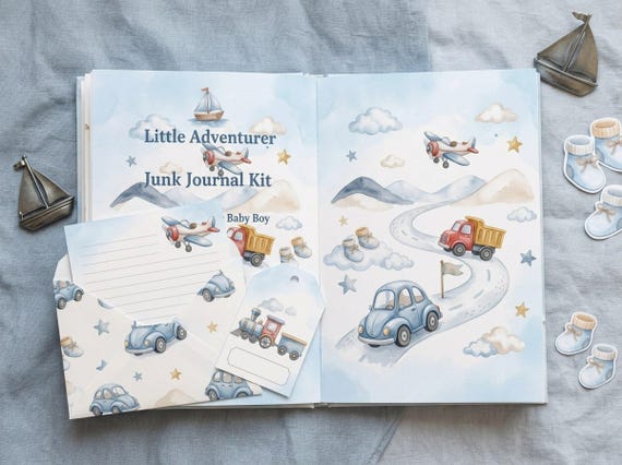 Cars and Transport Pregnancy Junk Journal Kit, Baby Boy, Printable Ephemera, Expecting Mom Gift, Baby Shower, Digital Download · JK-129 view 3