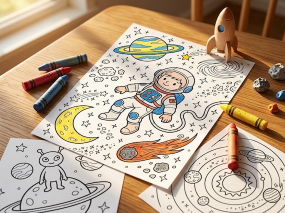 Space Kids Coloring Book, 30 Printable Coloring Pages for Ages 4-8, Boys and Girls Activity PDF, Digital Download
