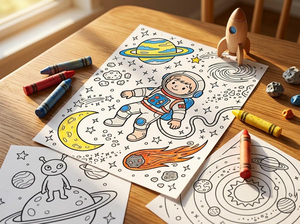 Space Kids Coloring Book, 30 Printable Coloring Pages for Ages 4-8, Boys and Girls Activity PDF, Digital Download