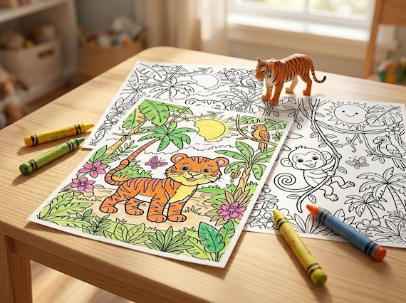 Jungle Animals Kids Coloring Book, 30 Printable Coloring Pages for Ages 4-8, Boys and Girls Activity PDF, Digital Download view 5
