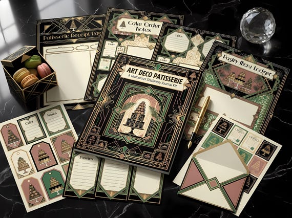 Art Deco Patisserie Junk Journal Kit, Printable 1920s Paris Journal Pages, Geometric Ephemera, Cake Box Tags, Gatsby Glamour Scrapb · JK-043