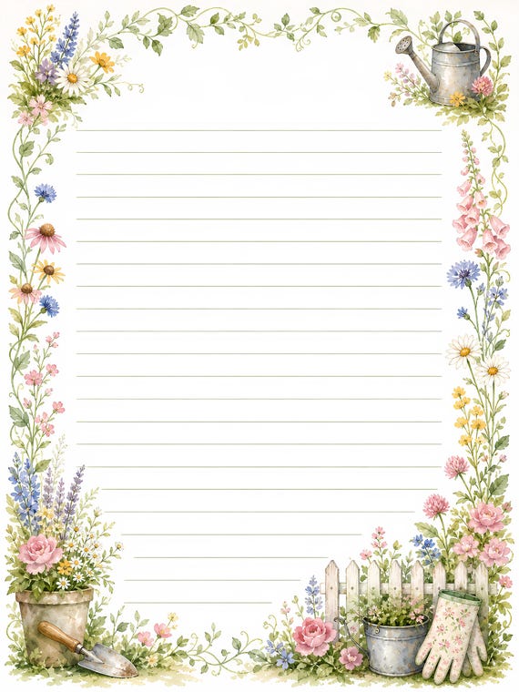 Decorative Lined Journal Pages — Vol. 1, Printable Writing Paper, Illustrated Lined Pages, Digital Download, Print at Home Stationery view 4