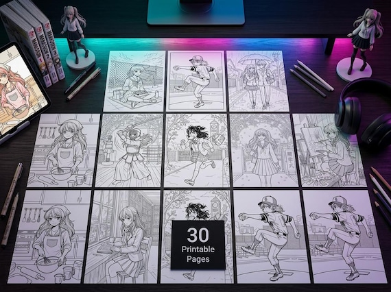 Manga Coloring Book Vol. 1 School Life, Printable Anime Style Coloring Pages, Slice of Life Stress Relief PDF, Digital Download view 6