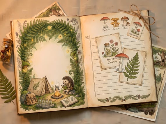 Mushroom Forest Ephemera Kit, Printable Botanical Journal Pages, Cottagecore Field Notes, Tags, Specimen Cards, Fussy Cuts · JK-005 view 2