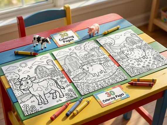 Farm Animals Kids Coloring Book, 30 Printable Coloring Pages for Ages 4-8, Boys and Girls Activity PDF, Digital Download view 5