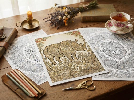 Safari Animals Coloring Book, Printable Adult Coloring Pages, Decorative Safari Stress Relief PDF, Digital Download · CB-37 view 6