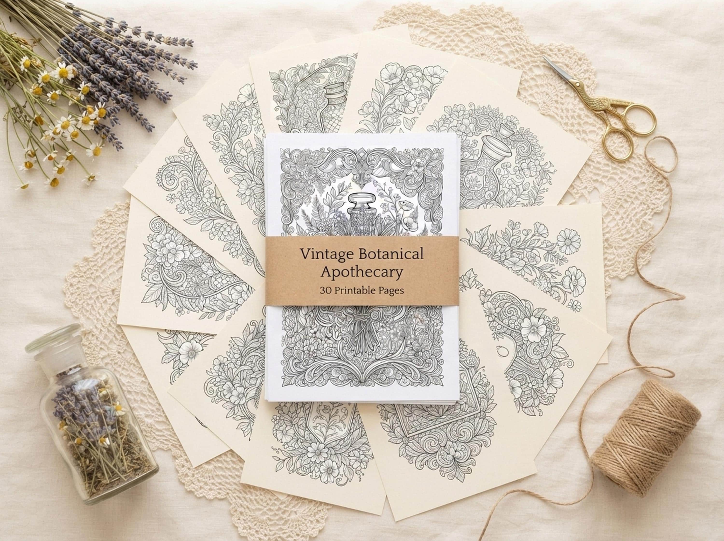 Vintage Botanical Apothecary Coloring Book, Printable Adult Coloring Pages, Stress Relief PDF, Digital Download · CB-23