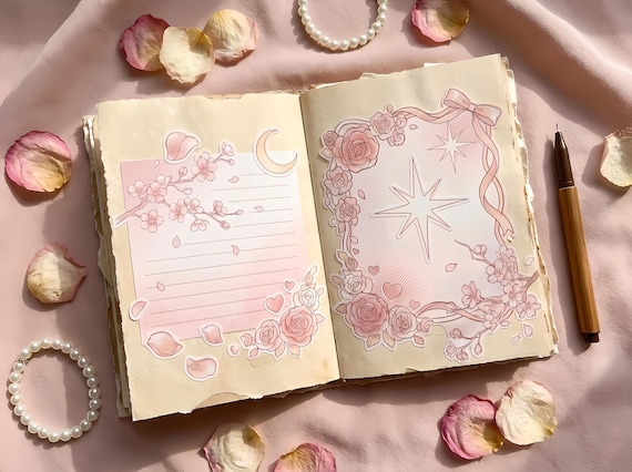Manga Shojo Romance Junk Journal Kit, Printable Anime Journal Pages, Cherry Blossom Ephemera, Romance Tags, Digital Download · JK-121 view 5