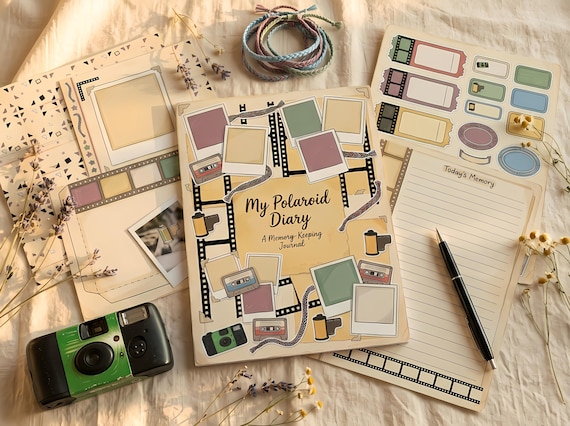 Retro Polaroid Diary Junk Journal Kit, Printable 90s Nostalgia Journal Pages, Photo Ephemera, Memory Tags, Digital Download · JK-061 view 5