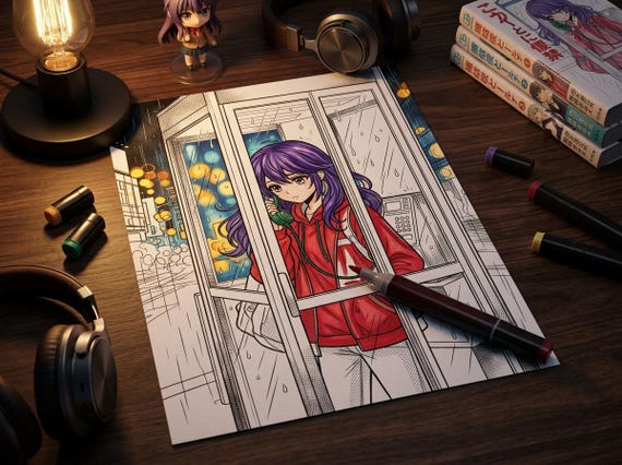 Manga Coloring Book Vol. 3 Night City Cyberpunk Noir, Printable Anime Style Coloring Pages, Neon Detective Ninja PDF, Digital Download view 4