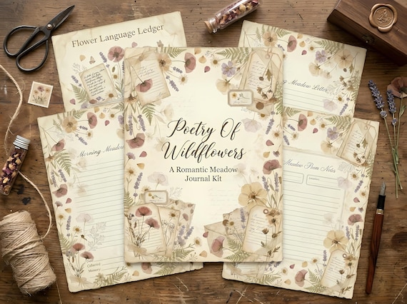 Poetry Of Wildflowers Junk Journal Kit, Printable Cottagecore Journal Pages, Pressed Petal Ephemera, Meadow Tags, Fussy Cuts · JK-015 view 2