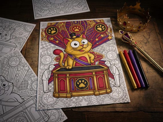 Cats Rule the World Coloring Book, Funny Adult Coloring Pages, Cats in Charge Novelty PDF, Digital Download view 2