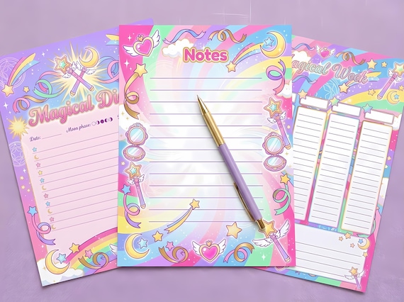 Manga Magical Girl Junk Journal Kit, Printable Anime Journal Pages, Kawaii Star Ephemera, Magical Tags, Digital Download · JK-122 view 4