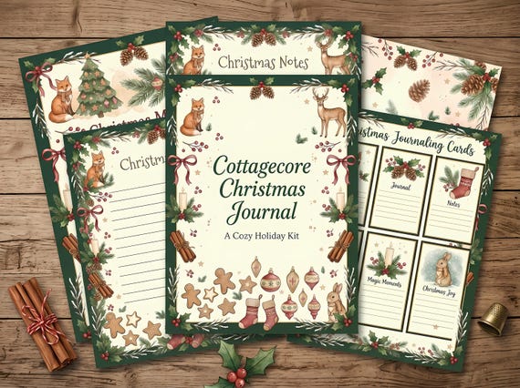 Cottagecore Christmas Junk Journal Kit, Printable Holiday Journal Pages, Festive Ephemera, Gift Tags, Digital Download · JK-058