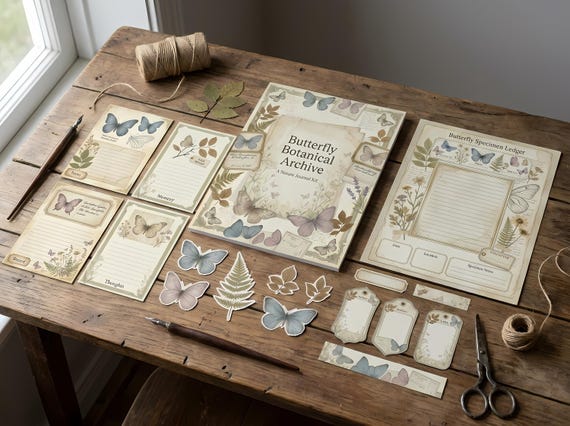 Butterfly Botanical Archive Junk Journal Kit, Printable Cottagecore Journal Pages, Naturalist Ephemera, Butterfly Tags, Fussy Cuts · JK-017 view 2