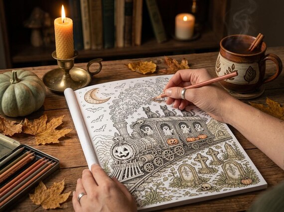 Halloween Adult Coloring Book Vol 1, Spooky Season Printable Coloring Pages, Gothic Fall Stress Relief PDF, Digital Download view 7