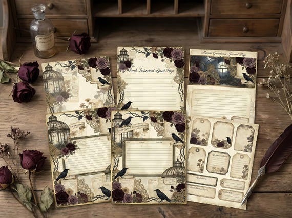 Gothic Rose Conservatory Junk Journal Kit, Printable Dark Romantic Journal Pages, Gothic Botanical Ephemera, Black Rose Tags, Fussy · JK-011 view 3