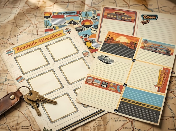Desert Road Trip Junk Journal Kit, Printable Vintage Highway Journal Pages, Road Trip Ephemera, Americana Tags, Digital Download · JK-076 view 5