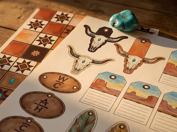 Western Desert Ranch Journal Kit — Printable Junk Journal, Longhorn Skull, Adobe Tile, Cowboy Journal Pages · JK-072 view 4