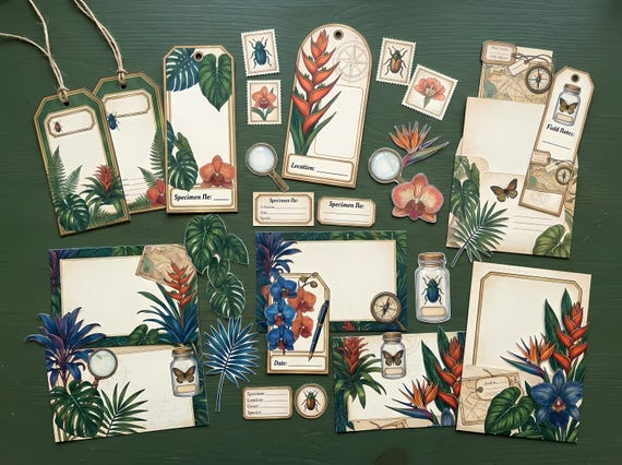 Tropical Botanical Expedition Junk Journal Kit, Printable Naturalist Journal Pages, Specimen Plate Ephemera, Field Notes, Botanical · JK-042 view 3