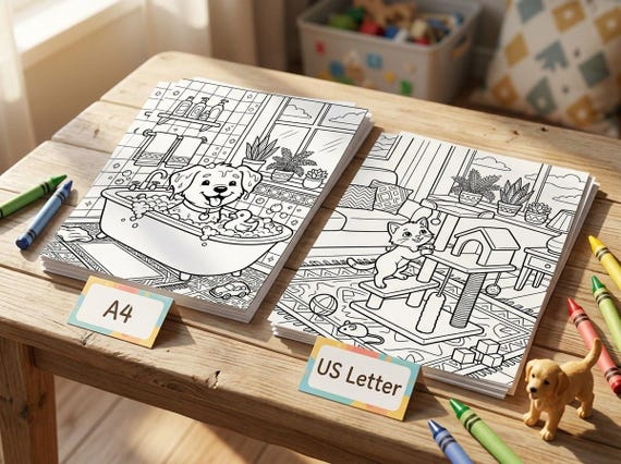 Pets Kids Coloring Book, 30 Printable Coloring Pages for Ages 4-8, Boys and Girls Activity PDF, Digital Download view 3