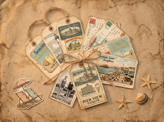 Vintage Seaside Summer Junk Journal Kit, Printable Vintage Ephemera Pages, Coastal Travel Digital Junk Journal, Digital Download · JK-132 view 6