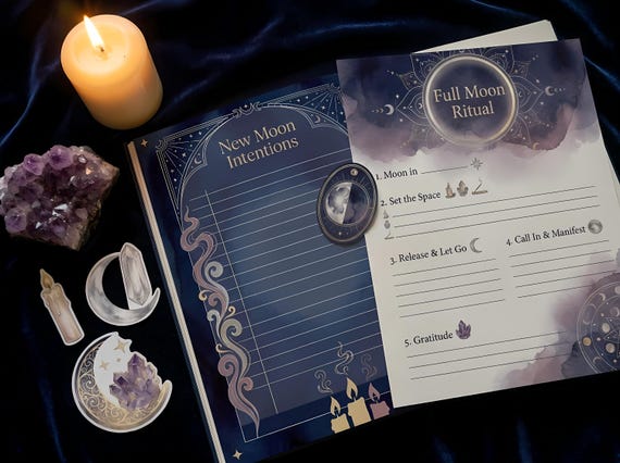 Boho Moon Ritual Junk Journal Kit, Printable Celestial Journal Pages, Moon Phase Ephemera, Crystal Tags, Digital Download · JK-065 view 5
