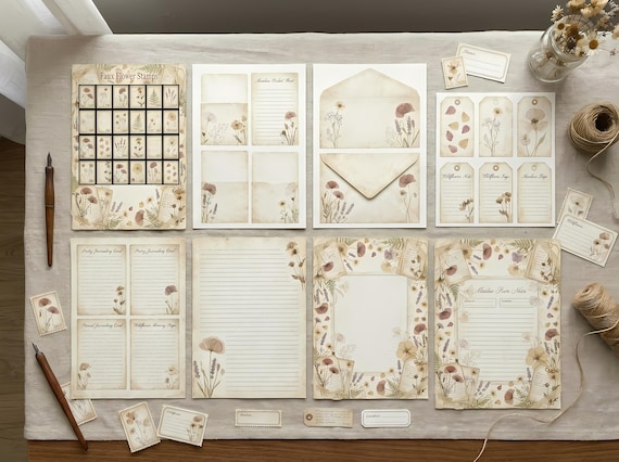 Poetry Of Wildflowers Junk Journal Kit, Printable Cottagecore Journal Pages, Pressed Petal Ephemera, Meadow Tags, Fussy Cuts · JK-015