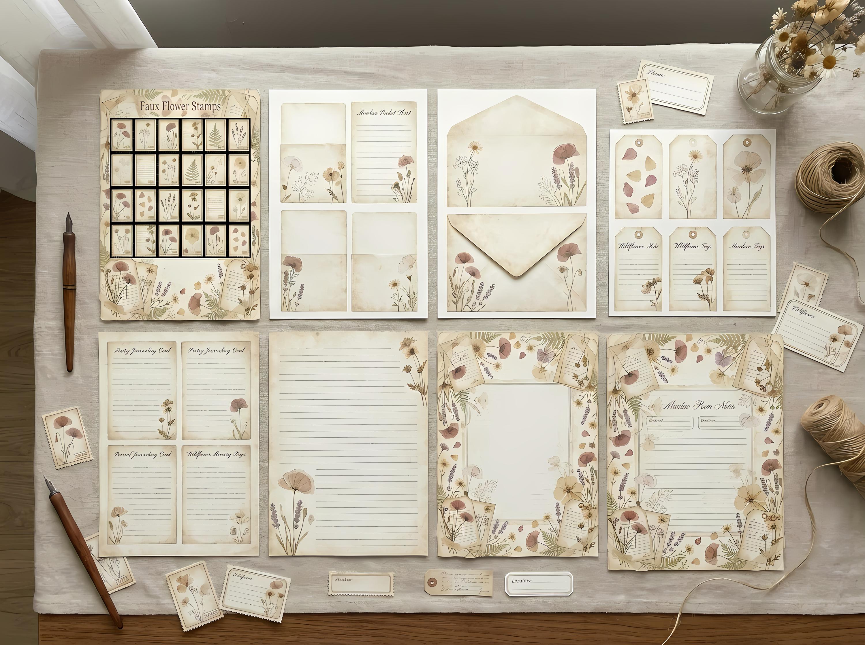 Poetry Of Wildflowers Junk Journal Kit, Printable Cottagecore Journal Pages, Pressed Petal Ephemera, Meadow Tags, Fussy Cuts · JK-015