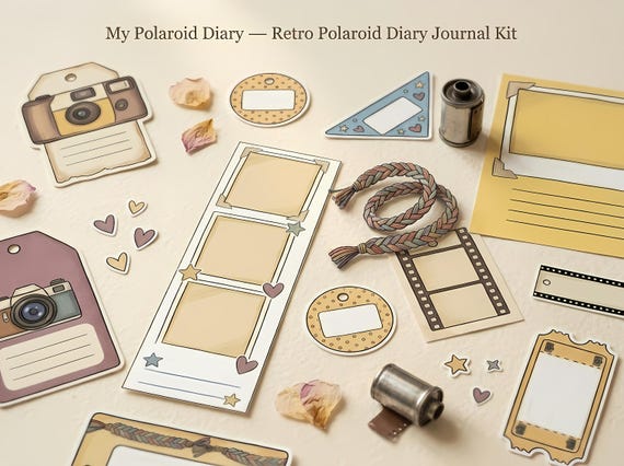 Retro Polaroid Diary Junk Journal Kit, Printable 90s Nostalgia Journal Pages, Photo Ephemera, Memory Tags, Digital Download · JK-061 view 2