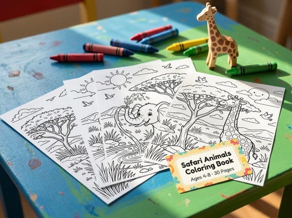 Safari Animals Kids Coloring Book, 30 Printable Coloring Pages for Ages 4-8, Boys and Girls Activity PDF, Digital Download view 5