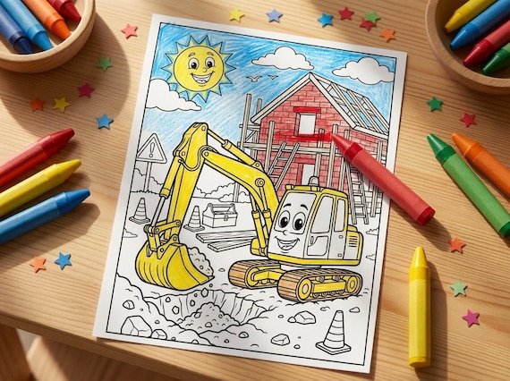 Construction Vehicles Kids Coloring Book, 30 Printable Coloring Pages for Ages 4-8, Boys and Girls Activity PDF, Digital Download view 6