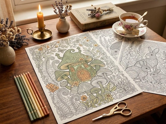 Enchanted Woodland Coloring Book, Printable Adult Coloring Pages, Gentle Woodland Cottagecore Stress Relief PDF, Digital Download · CB-18 view 6