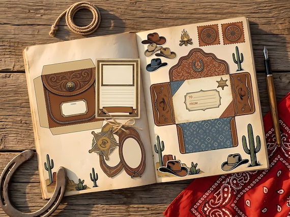 Western Cowboy Junk Journal Kit, Printable Ranch Journal Pages, Rodeo Ephemera, Wanted Poster Cards, Fussy Cuts, Digital Download · JK-052 view 5