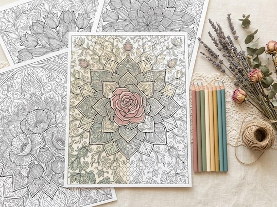 Floral Mandalas Coloring Book, Printable Adult Coloring Pages, Zen Flower Stress Relief PDF, Digital Download · CB-16 view 5