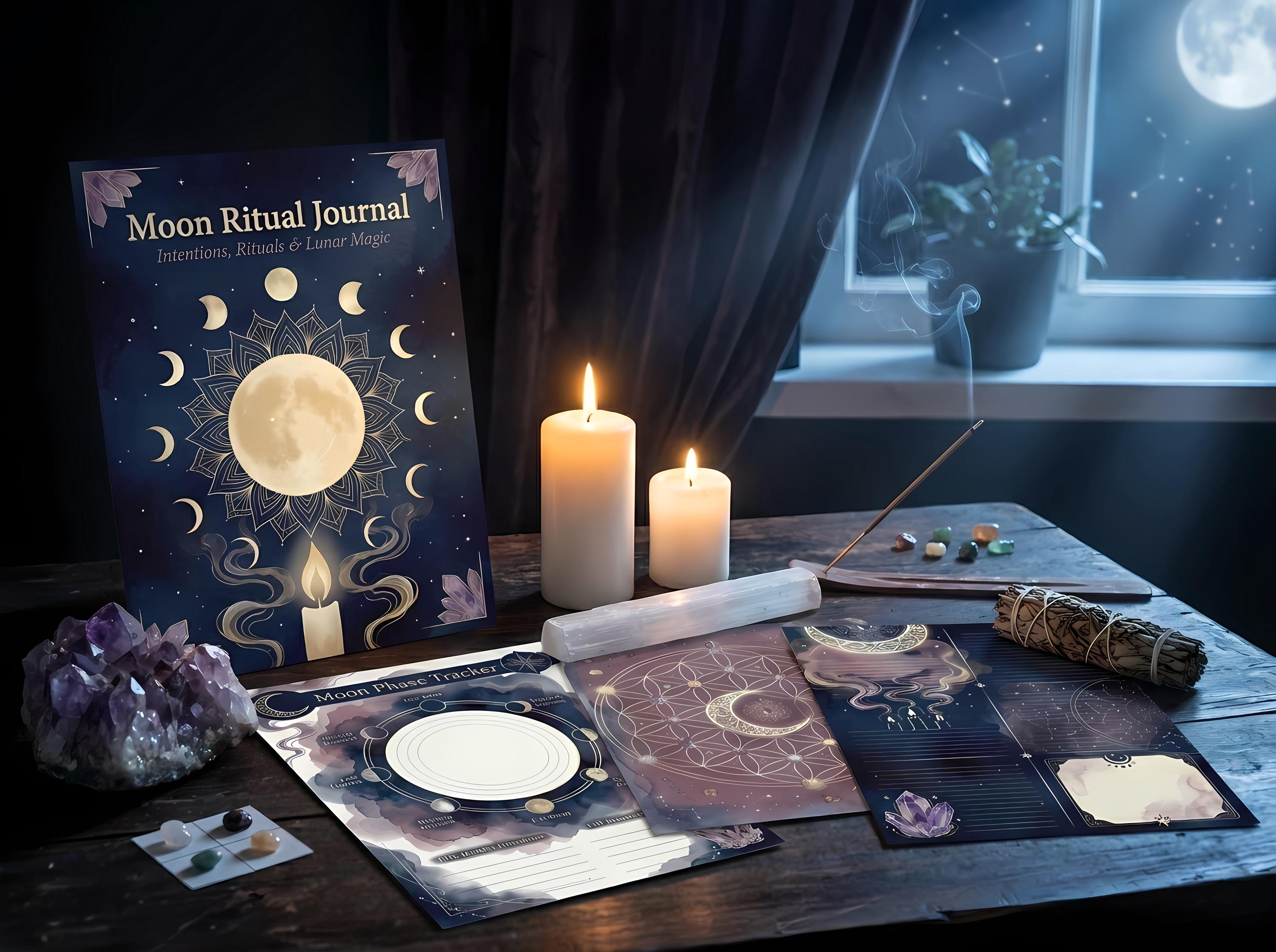 Boho Moon Ritual Junk Journal Kit, Printable Celestial Journal Pages, Moon Phase Ephemera, Crystal Tags, Digital Download · JK-065