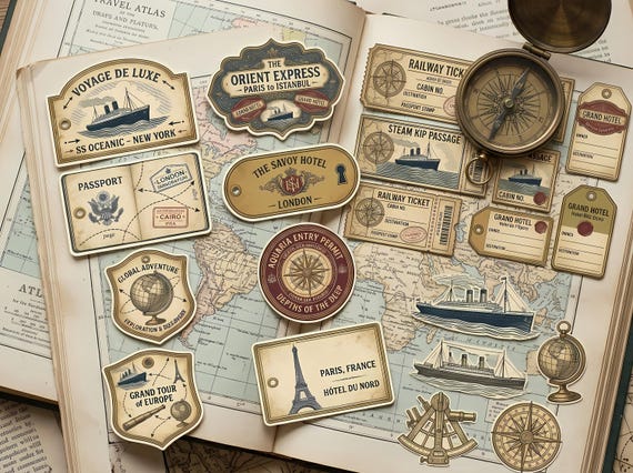 Vintage Travel Journal Kit — Printable Junk Journal, Antique Map Pages, Travel Ephemera, Digital Download · JK-054 view 2