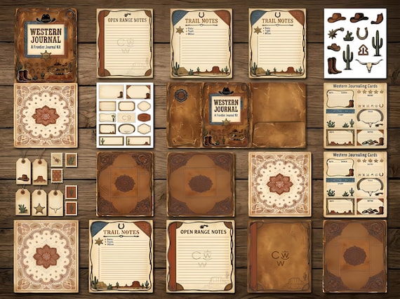 Western Cowboy Junk Journal Kit, Printable Ranch Journal Pages, Rodeo Ephemera, Wanted Poster Cards, Fussy Cuts, Digital Download · JK-052 view 4
