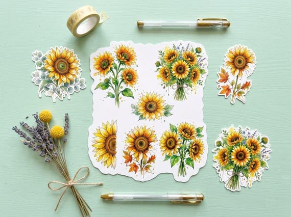 Watercolor Sunflower Clipart, 30 Transparent PNG, Commercial Use, Sublimation POD, Digital Download view 3