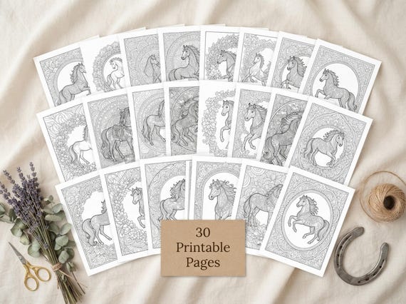 Majestic Horses Coloring Book, Printable Adult Coloring Pages, Majestic Decorative Horse Stress Relief PDF, Digital Download · CB-32 view 2