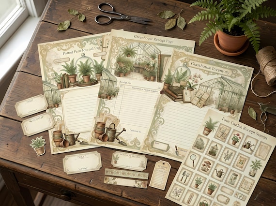 Vintage Greenhouse Ledger Junk Journal Kit, Printable Cottagecore Journal Pages, Garden Ephemera, Plant Tags, Fussy Cuts · JK-018 view 2
