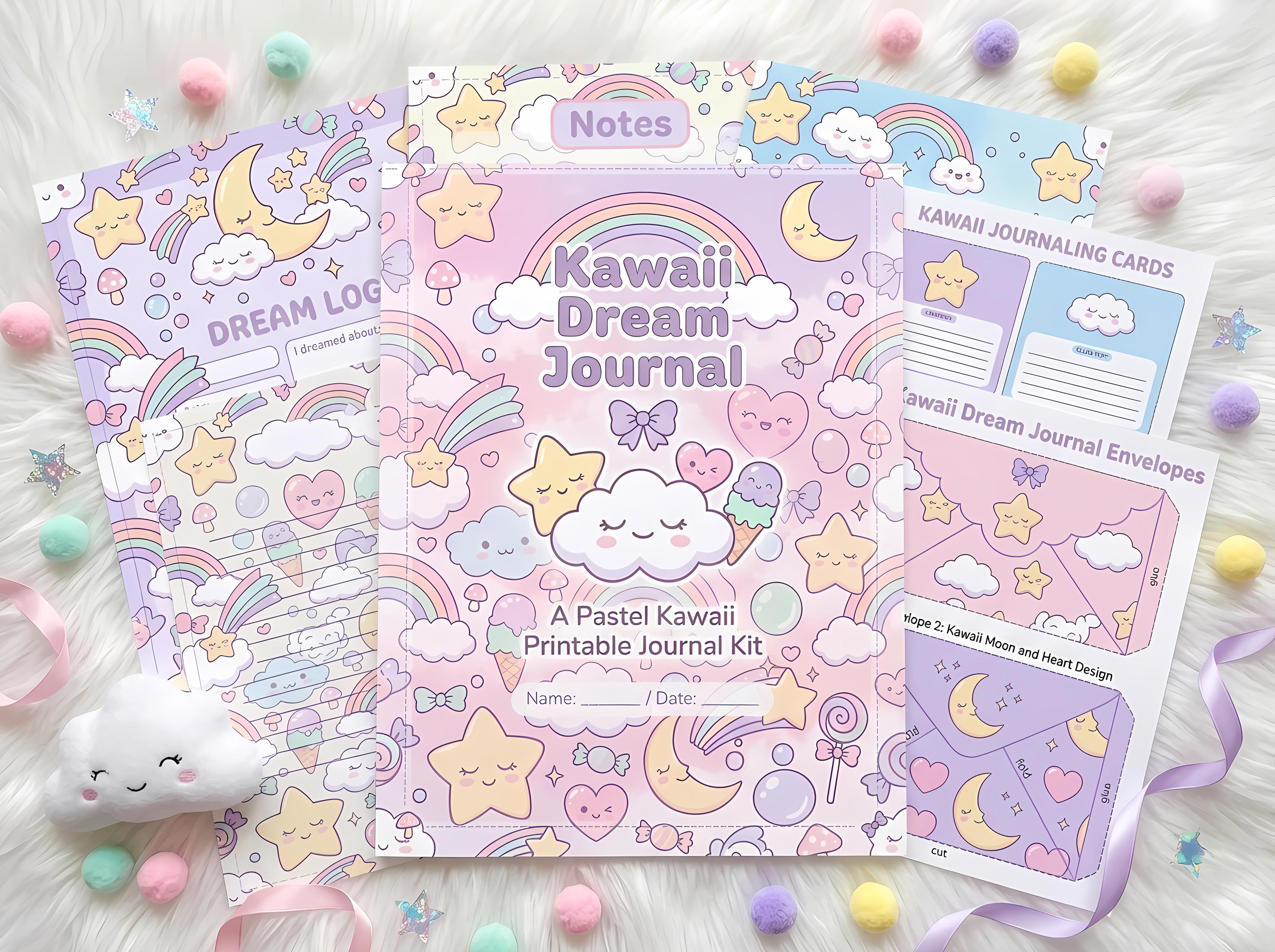 Kawaii Pastel Dream Junk Journal Kit, Printable Cute Journal Pages, Pastel Ephemera, Cloud Tags, Digital Download · JK-060