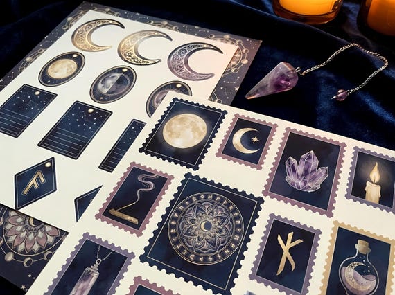 Boho Moon Ritual Junk Journal Kit, Printable Celestial Journal Pages, Moon Phase Ephemera, Crystal Tags, Digital Download · JK-065 view 3