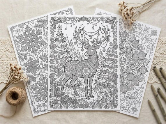 Winter Wonderland Christmas Coloring Book, Printable Adult Coloring Pages, Holiday Stress Relief PDF, Digital Download · CB-15 view 3