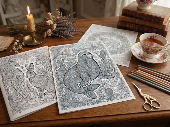 Arctic Winter Animals Coloring Book, Printable Adult Coloring Pages, Frosty Arctic Stress Relief PDF, Digital Download · CB-43 view 6